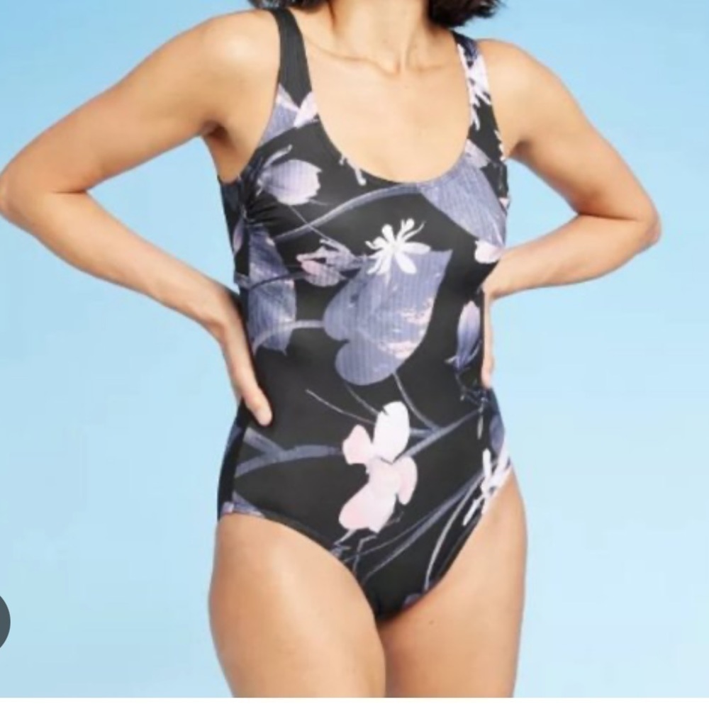 NWOT All In Motion Black‎ Purple Floral Swimsuit
